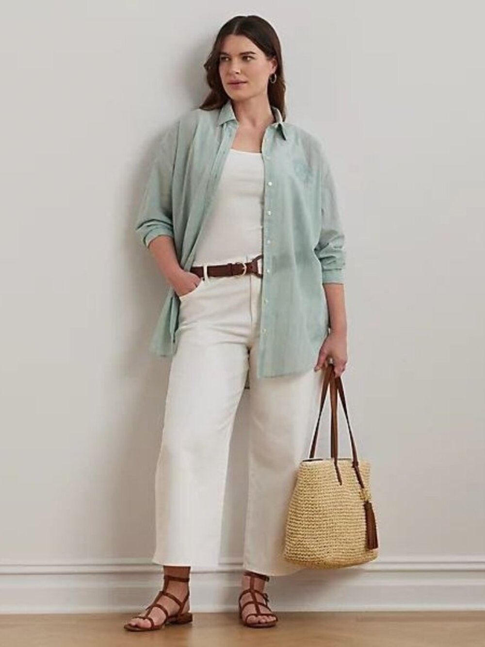 $145 Lauren Ralph Lauren Oversize Striped Cotton Voile Shirt Size 1X